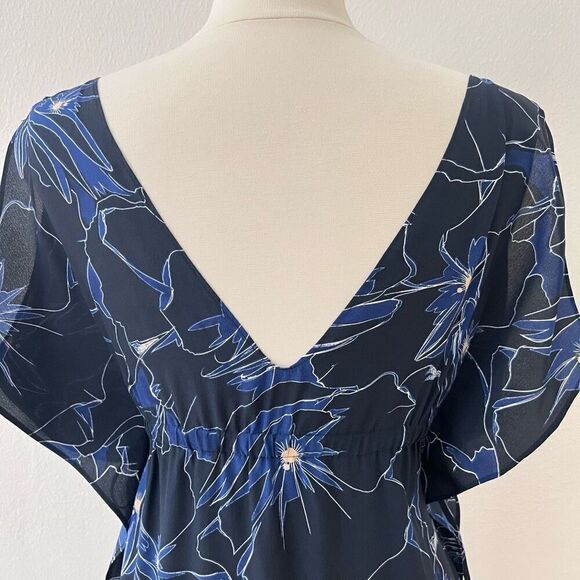 Club Monaco Blue Floral 100% Silk Kaftan Maxi Dress Women’s Size 2 - Picture 8 of 15